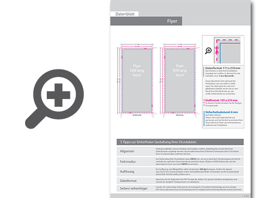 Product Bild multiloft-flyer_din_lang_hoch_(10_5_cm_x_21_0_cm)_mit_einseitiger_hei__folienpr__gung_silber__4_4_farbig_(beidseitiger_druck)