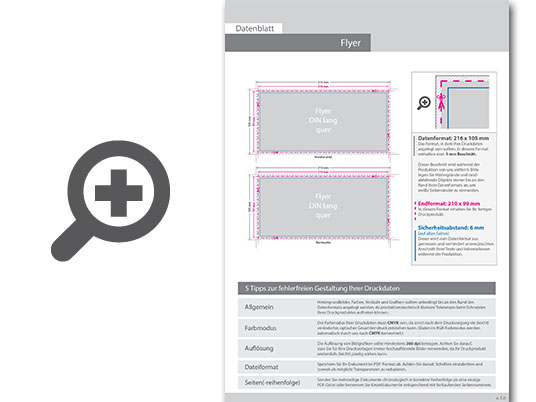 Product Bild multiloft-flyer_din_lang_quer_(21_0_cm_x_9_9_cm)_mit_einseitiger_hei__folienpr__gung_silber__4_4_farbig_(beidseitiger_druck)