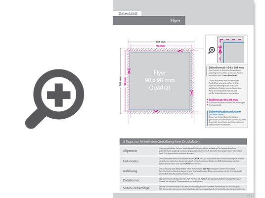 Product Bild multiloft-flyer_quadrat_9_8_cm_x_9_8_cm_mit_einseitiger_hei__folienpr__gung_silber__4_0_farbig_(einseitiger_druck)